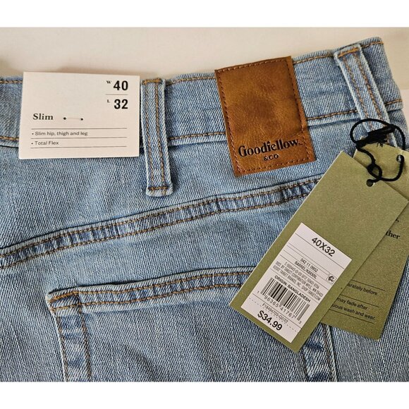 Goodfellow & Co Mens Straight Slim Fit Bllue Jeans W40 x L32 Light Wash Denim - Picture 7 of 10